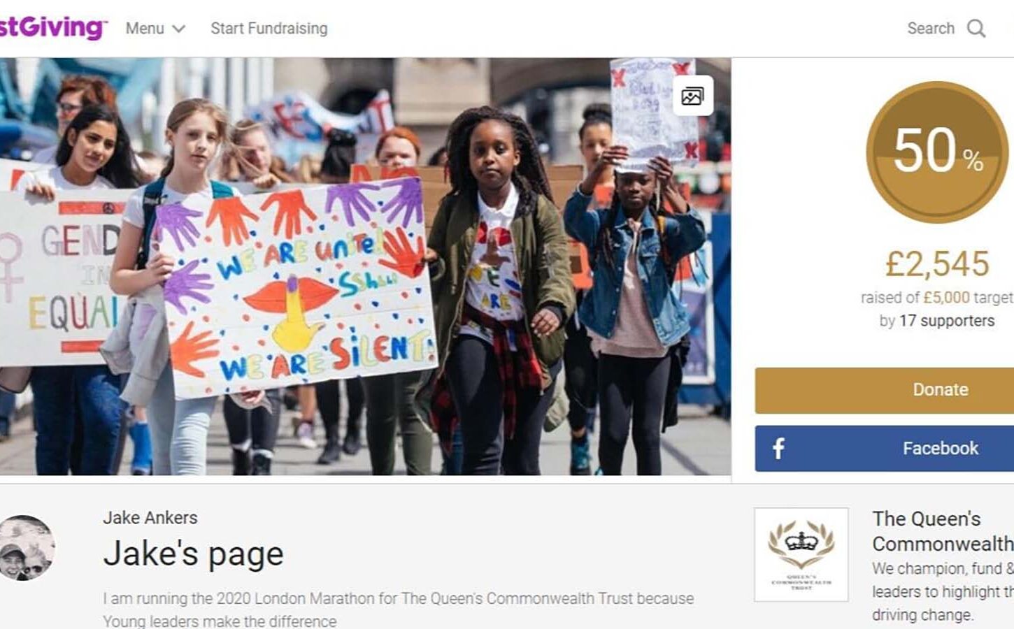 Set up your own JustGiving Fundraising Page